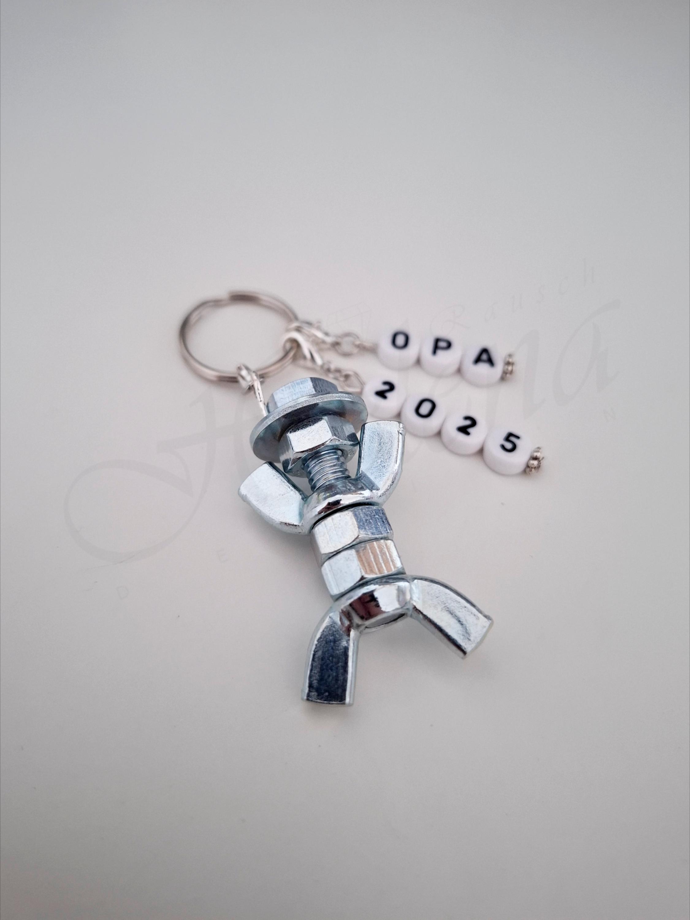 Personalized Keychain With Screw Man - White - Dad - Grandpa