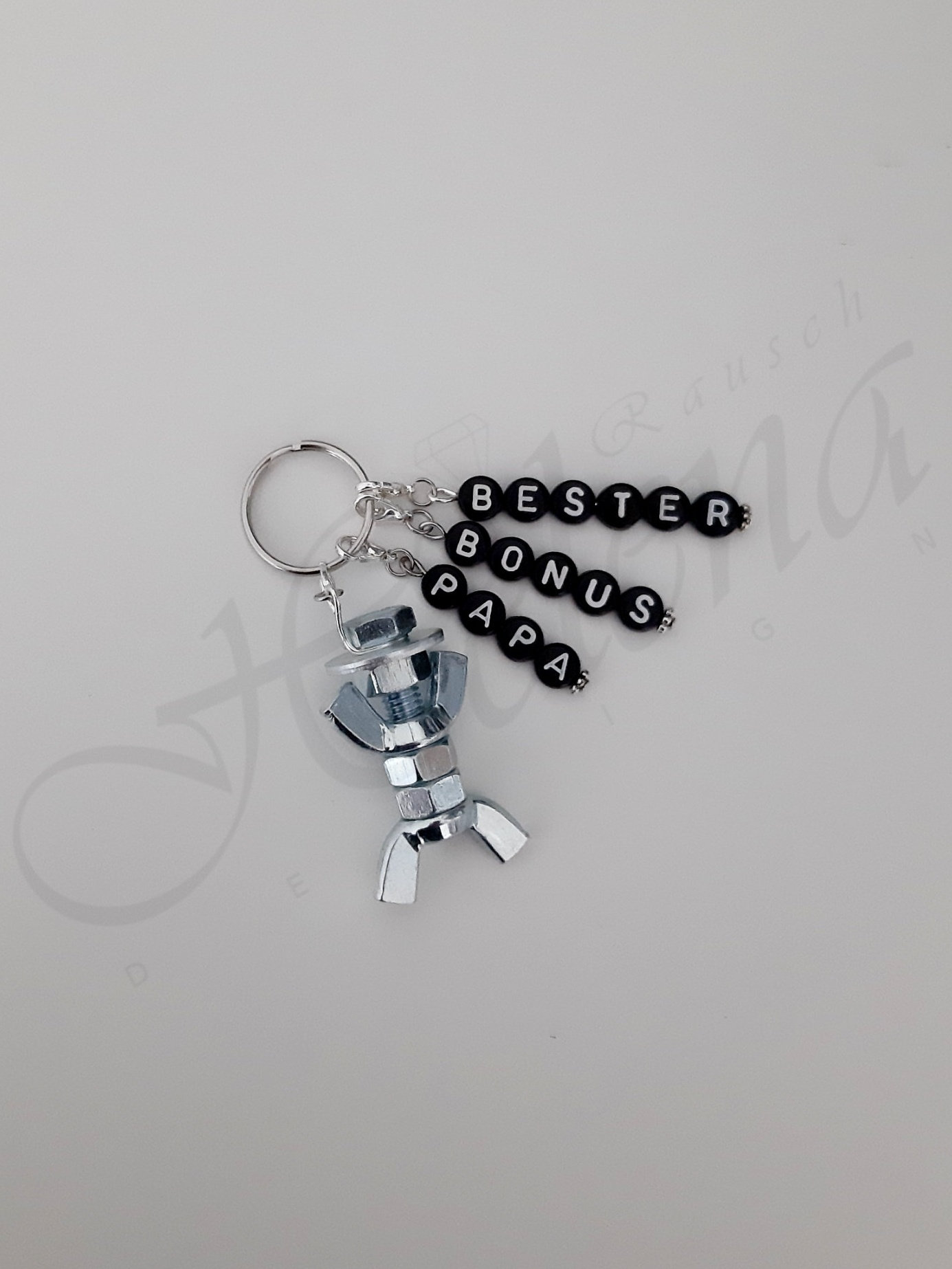 小物 Project G/R Factory Keychain Silver Personalized Keychain, Screw Man, Galvanized - 3 Lines - Black