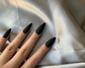 photo Acrylic Short Black Stiletto Nails black stiletto nails etsy