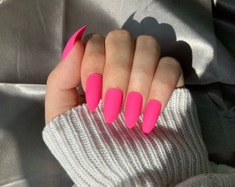 Neon Pink Nails Etsy neon pink nails etsy