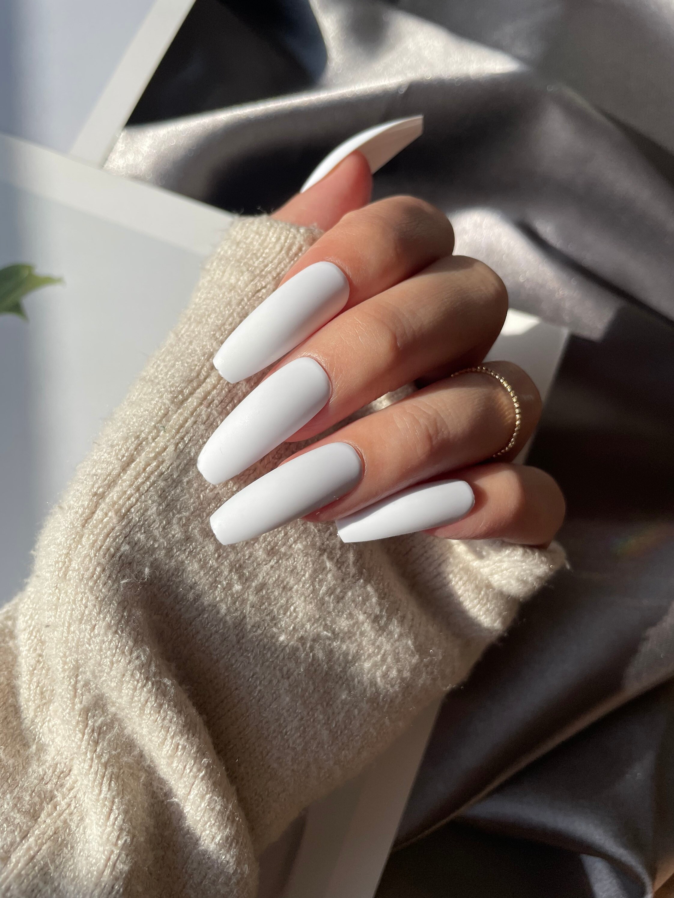 Matte White Extra Long Coffin Press on Nails Full Set of 24 Etsy