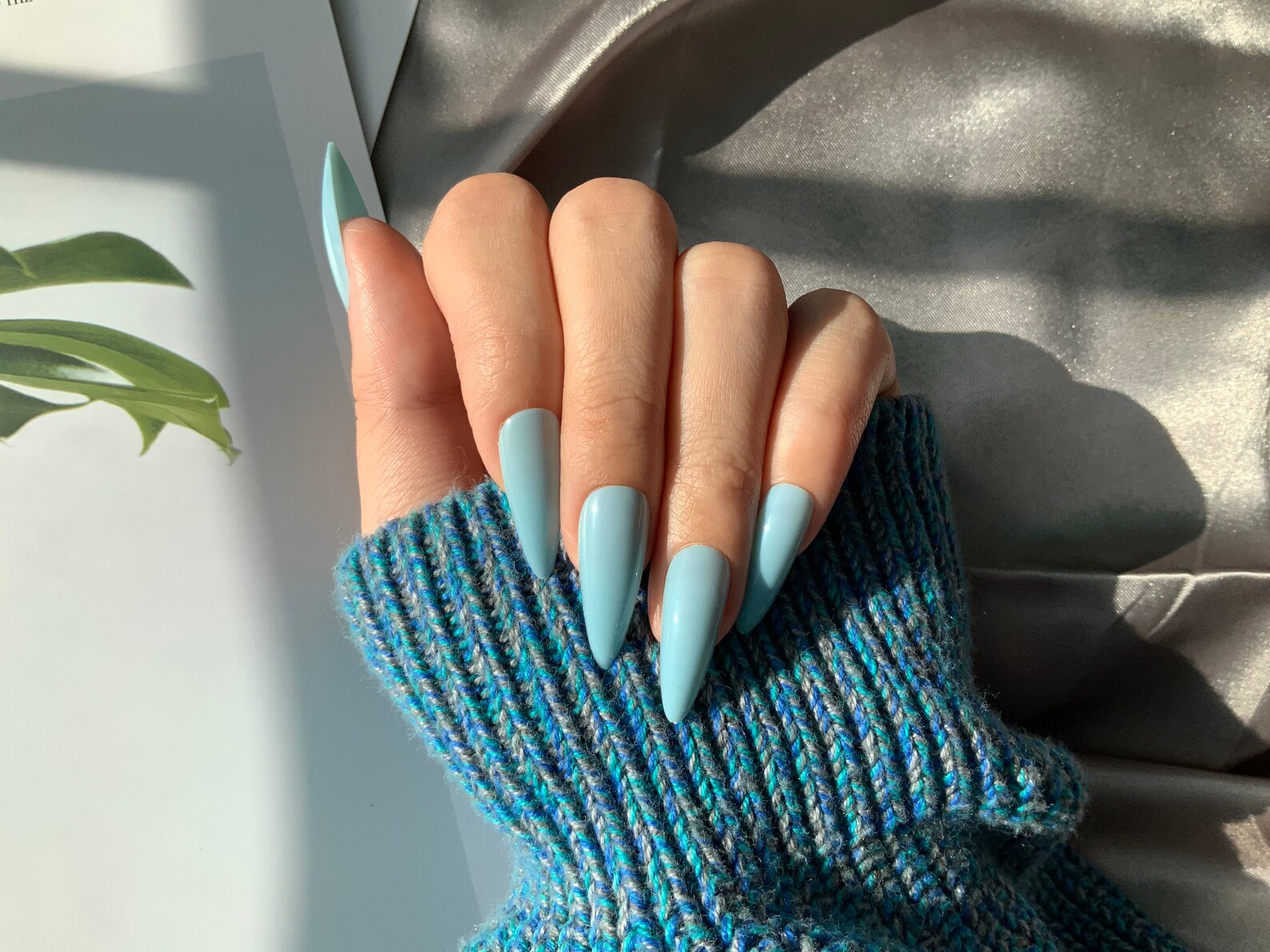 Baby Blue Stiletto Press on Nails Set of 24 Nails Glue On | Etsy