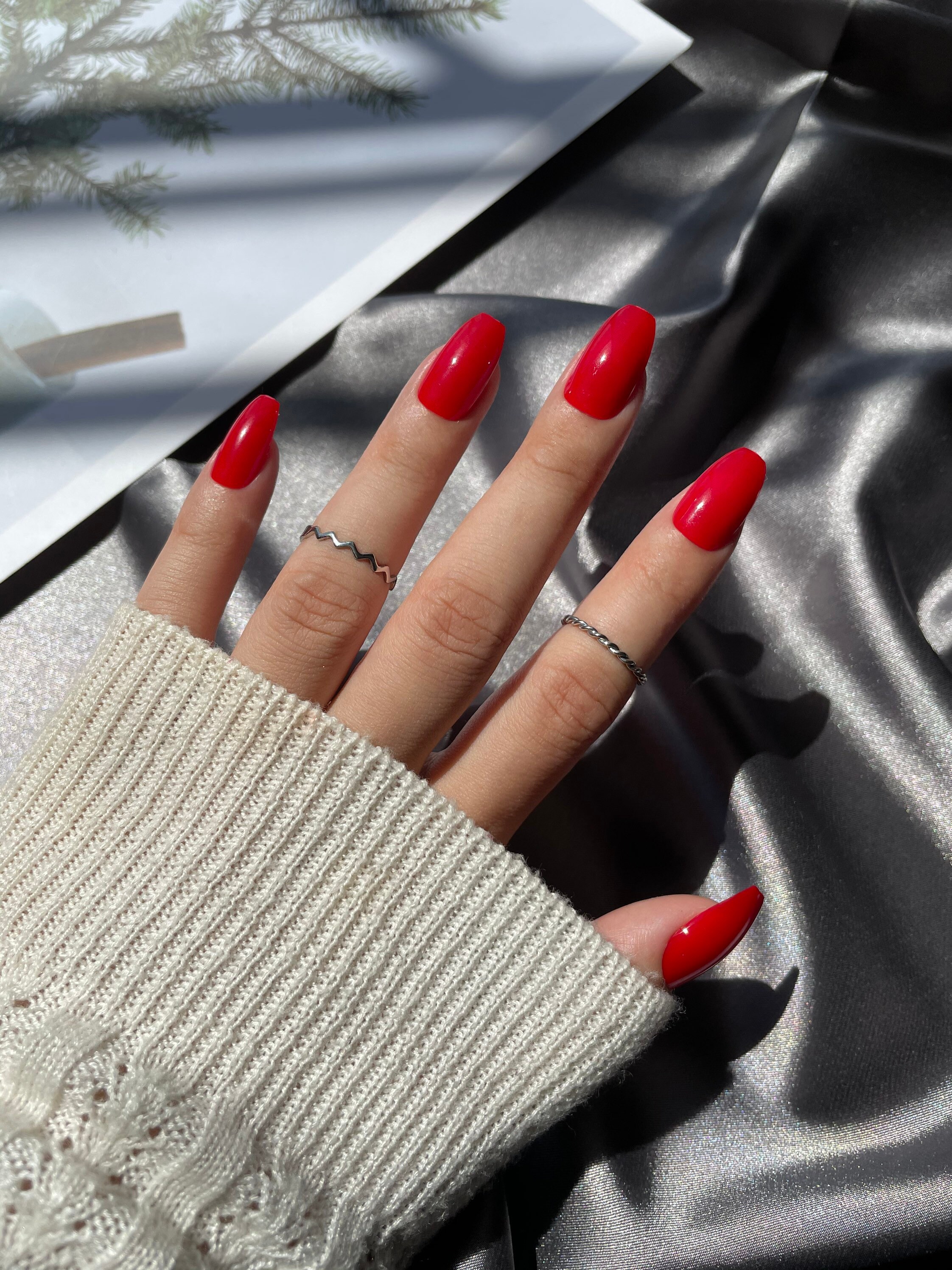 Short Coffin Blood Red Press On Nails Full Set Of 24 Nails Etsy