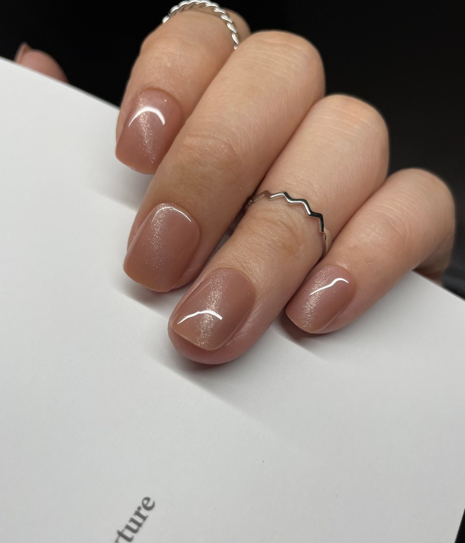 Nude Shimmer Cat Eye Short Square Press on Nails Full Set of Etsy