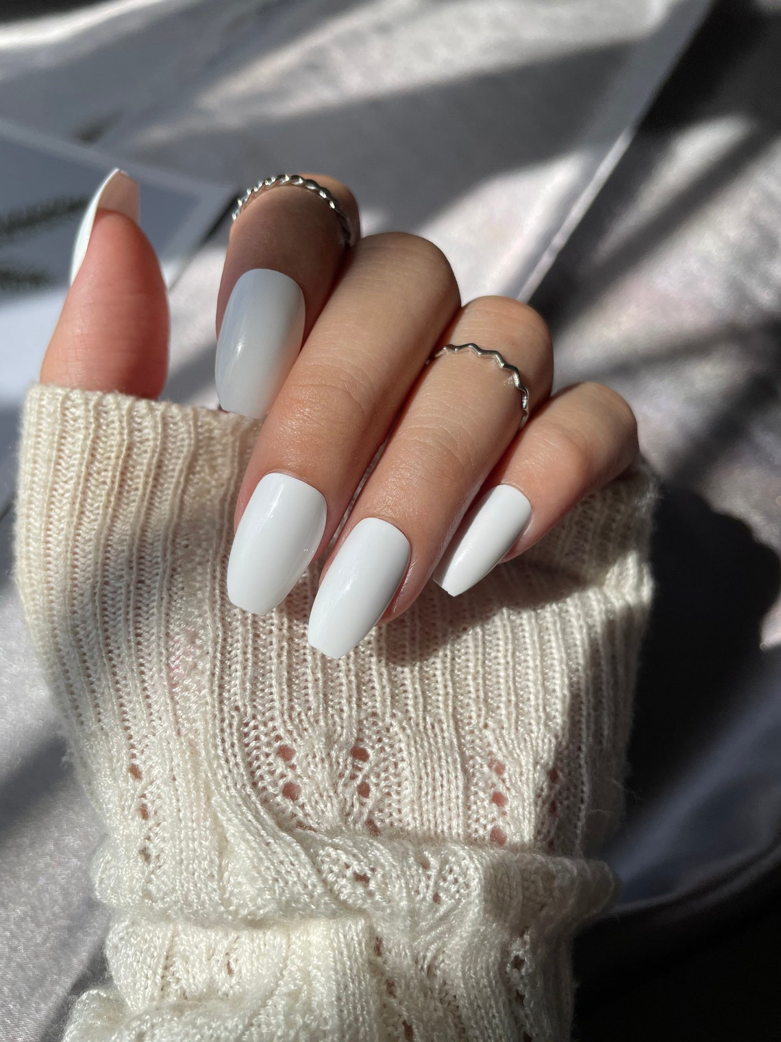 Short White Coffin Press On Nails Set Of 24 Nails Glue On Etsy