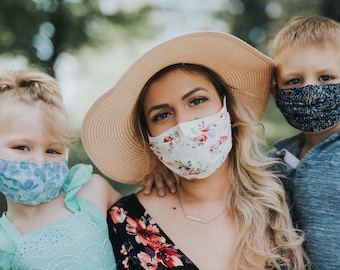 Face Mask \ 100% Cotton \ Filter Pocket and Nose Wire \ Stretch Cotton Ear Loops \ Washable \ Reversible and Reusable