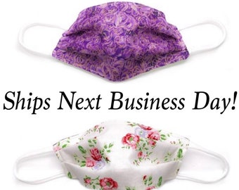 Face Mask W / Filter Pocket & Nose Wire | Reversible | Washable | Adjustable Cotton Ear Loops | Face Cover | Adult | Child | Toddler