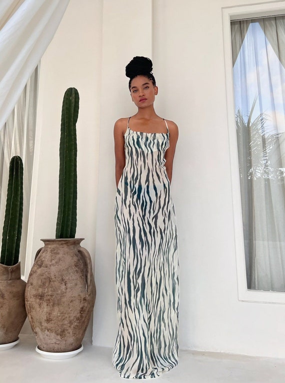 zebra print silk dress Zebra-print dress with ruffles