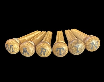 Persimmon Wood Bridge Pins with MARTIN Logo - Set of 6 - Made in the USA - Size 2A