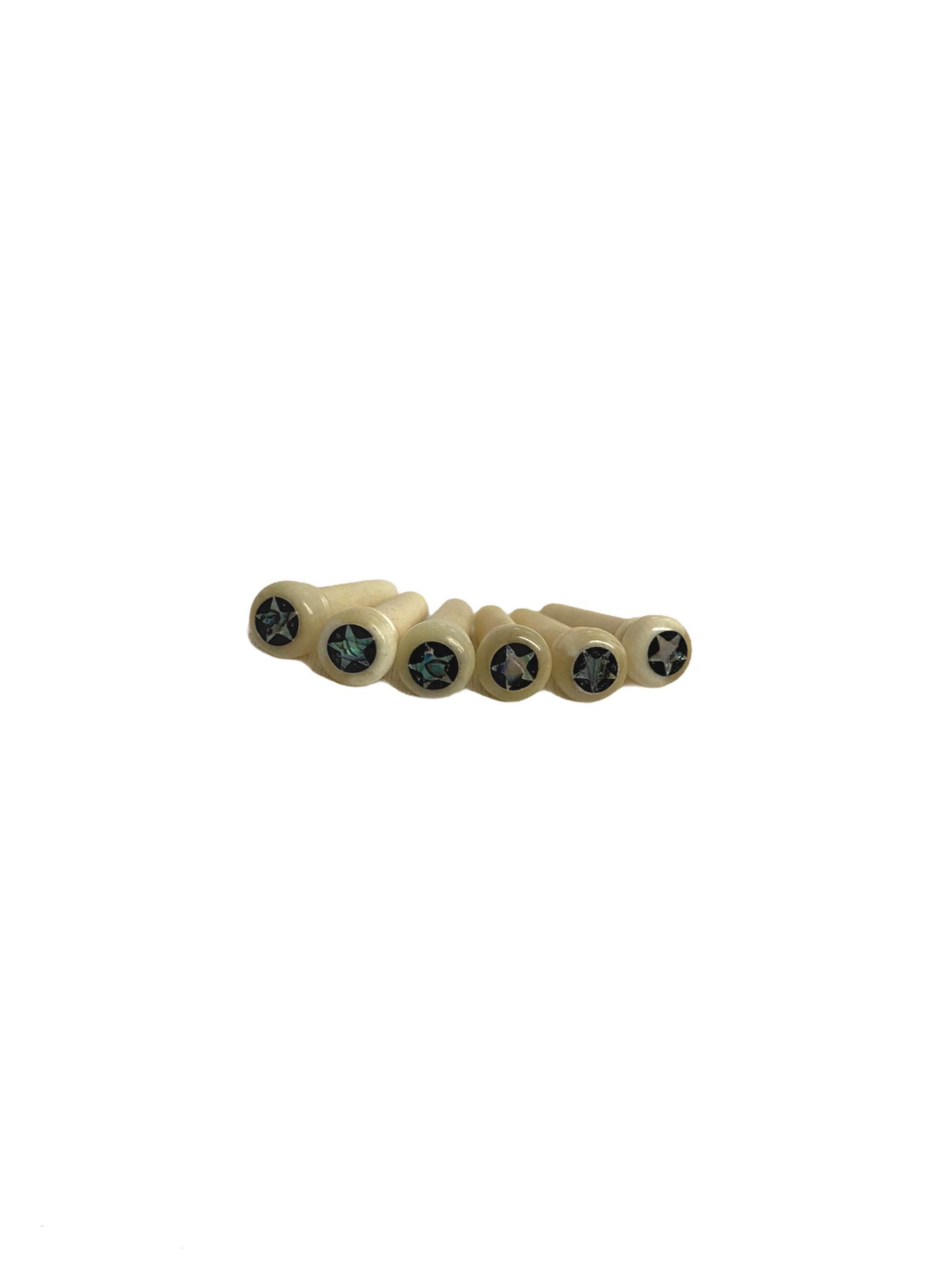 Bone Bridge Pins with Ab. Stars - Set of 6 - Made in USA - Size 1T - Will Fit Newer Gibson Guitars