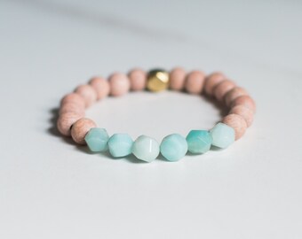 Amazonita ~ Pulsera de piedras preciosas ~ Pulsera difusora ~ Aromaterapia ~ Aceites esenciales