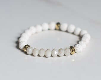 Cuentas de cristal gris y lava ~ Pulsera de piedras preciosas ~ Pulsera difusora ~ Aromaterapia ~ Aceites esenciales
