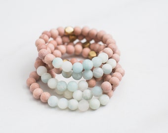 Pulsera de piedras preciosas de aguamarina ~ Pulsera difusora ~ Aromaterapia ~ Aceites esenciales