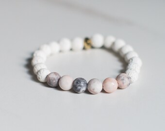 Pink Zebra Jasper & Lava Beads ~ Pulsera de piedras preciosas ~ Pulsera difusora ~ Aromaterapia ~ Aceites esenciales
