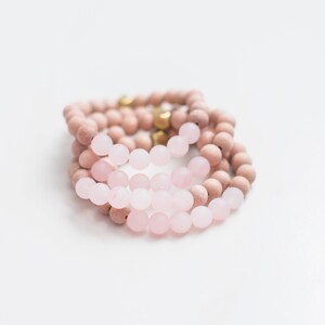 Rose Quartz Bracelet, Essential Oil Diffuser, Rosewood & Brass