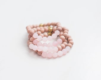 Pulsera de cuarzo rosa, difusor de aceites esenciales, palisandro y latón