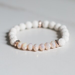 Blush Crystal & Lava Beads ~ Gemstone Bracelet ~ Diffuser Bracelet ~ Aromatherapy ~ Essential Oils