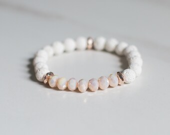 Blush Crystal & Lava Beads ~ Pulsera de piedras preciosas ~ Pulsera difusora ~ Aromaterapia ~ Aceites esenciales