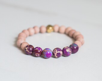 Pulsera de sedimentos marinos púrpuras ~ Pulsera de piedras preciosas ~ Pulsera difusora ~ Aromaterapia ~ Aceites esenciales