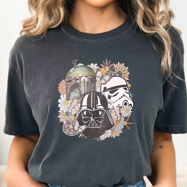 Vintage Floral Star Wars Comfort Colors Shirt, Star War Floral T-shirt, Darth Vader Gift, Stormtrooper, Boba Fet Shirt, Star Wars Sweatshirt