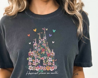 Happiest Place on Earth Comfort Colors Shirt, Disneyland Castle Comfort Colors Shirt, Mickey Balloon Shirt, Disney Magic Kingdom Shirt, gift