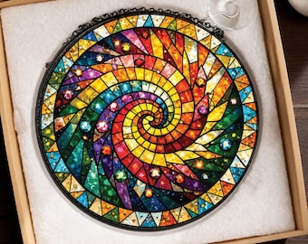 Rainbow Spiral Stained Glass Suncatcher, Colorful Window Hanging, Summer Home Decor, Boho Glass Ornament, Rainbow Suncatcher Gift For Her