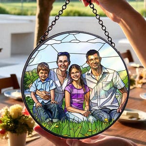 Custom Portrait Suncatcher Ornament, Personalized Stained Glass Family Or Couple Window Decor, Meaningful Keepsake Gift For Any Occasion