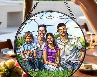Custom Portrait Suncatcher Ornament, Personalized Stained Glass Family Or Couple Window Decor, Meaningful Keepsake Gift For Any Occasion