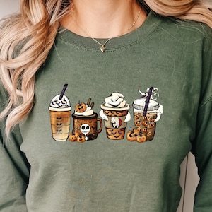 Nightmare Before Coffee Comfort colors Shirt, Cute Halloween Sweatshirt, Coffee Lover Shirt, Pumpkin Spice Latte,Skeleton Halloween Shirts,