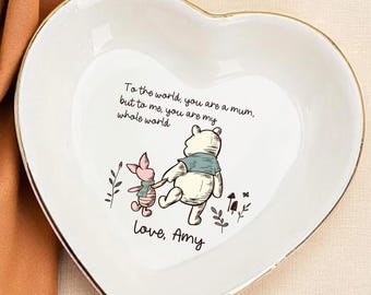 Pooh Jewelry Dish, Winnie the Pooh Ring Holder, To The World You Are a Mum Gift, Mother’s Day Gift, Custom Mom Trinket Dish Keepsake