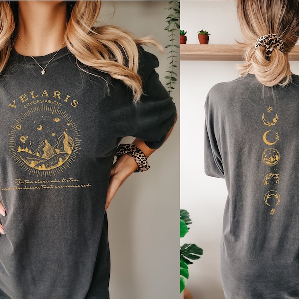 SJM Velaris Comfort colors shirt, Gold print, Original Design, Velaris shirt,City of Starlight, The Night Court,sjm merch, city of starlight