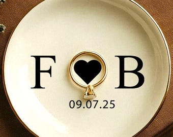 Initial Ring Dish, Personalized Wedding Gift, Heart Jewelry Tray, Engagement Ring Plate, Couple Monogram Dish, Date Keepsake, Gift Ring Dish
