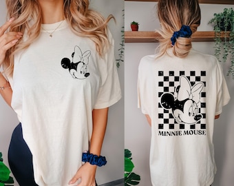 Retro Minnie Mouse T-shirt, Retro Minnie Checkered Tees, Disneyland Minnie Shirts, Disney Shirts Kids, Minnie Shirt, Checkered Disney Shirt
