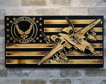A-10 Thunderbolt Pine Wood Flag, Rustic US Air Force American Flag