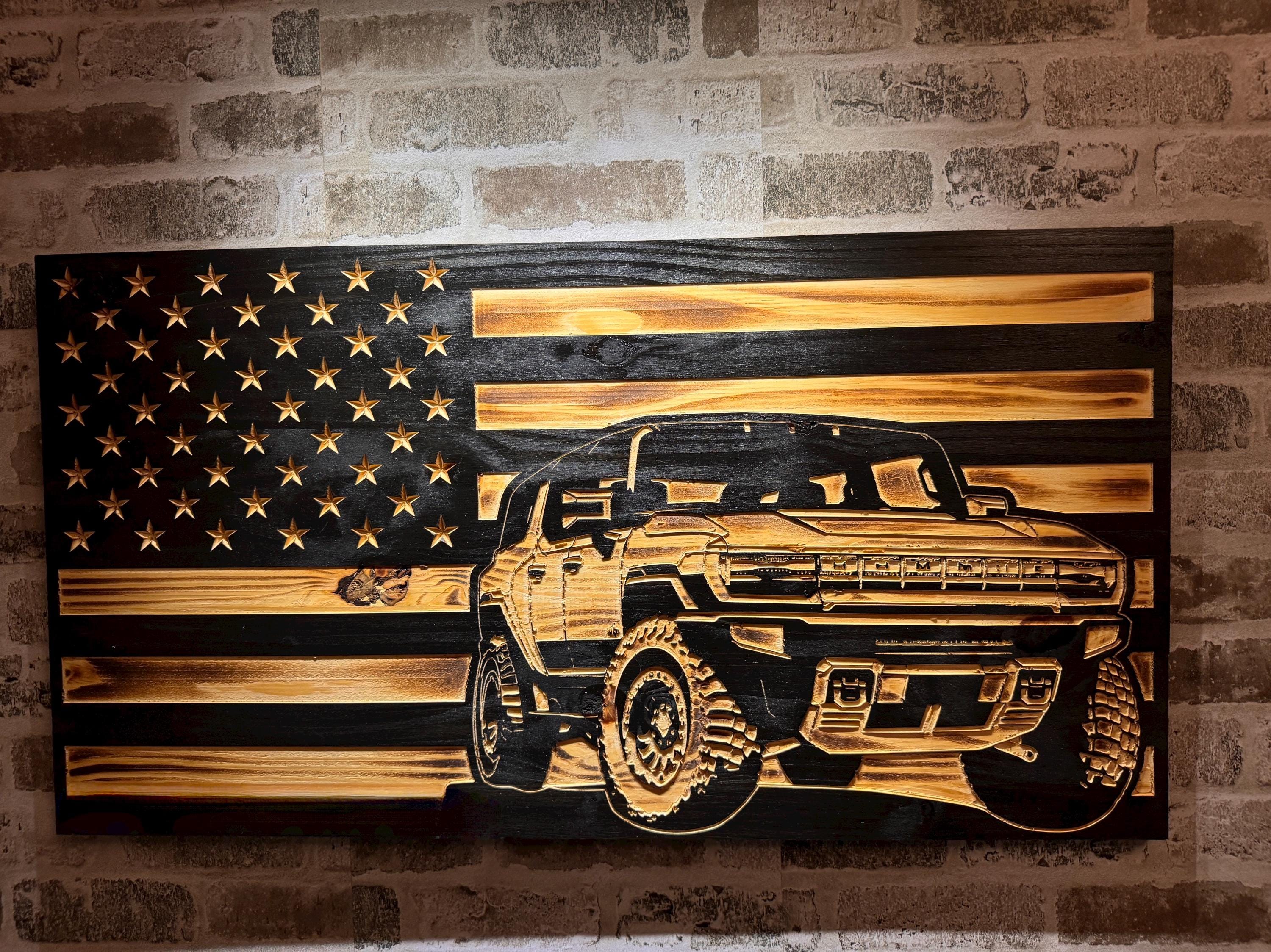 GMC Hummer EV Wood American Flag, Rustic Wall Decor (30