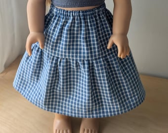 Spódnica midi w kratkę gingham z warstwami | Pasuje do lalek o długości 18 cali