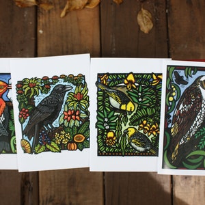 Linocut Bird Card Set of 4