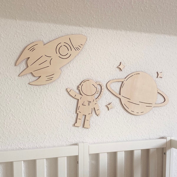 Ruimte wanddecoratie / astronaut, raket, planeet / ruimte decoratie kinderkamer gemaakt van hout