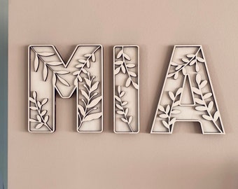 Name plate children's room 3D / Letters with leaves / Personalized name plate