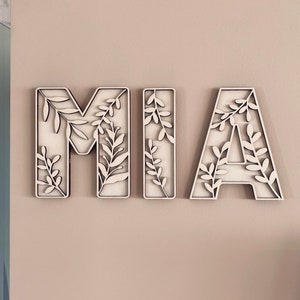 Name plate children's room 3D / Letters with leaves / Personalized name plate