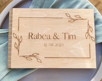 Libro de invitados de boda personalizado / libro de invitados de madera clara con nombres / libro de invitados de boda