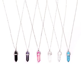 Myga Crystal Point Necklace - 1pcs Silver Healing Crystal Pendant Necklace for Women and Men - Choice of Gemstone