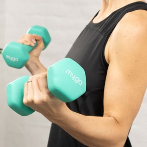 Myga Hex Dumbbells Pair of Neoprene and Cast Iron Hand Weights Choice of Weight 3kg - Turquoise