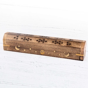 Myga Wooden Incense Box Moon Stars Sun