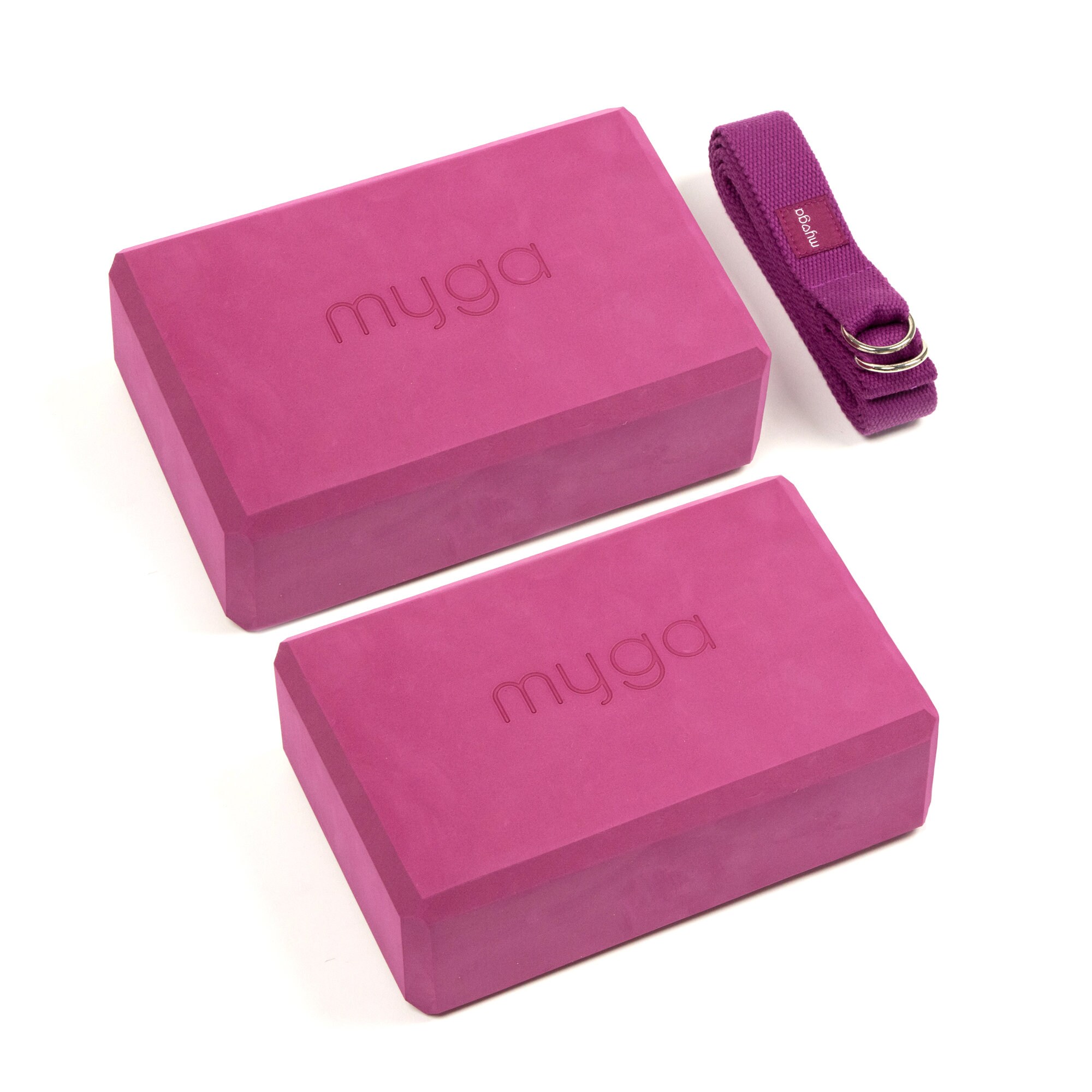 Myga Yoga Blocks & Strap Set 2 High Density Foam Bricks and Metal
