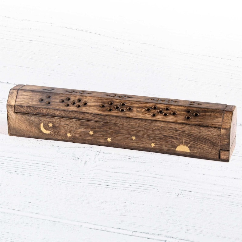 Myga Wooden Incense Box Moon Stars Sun Ray