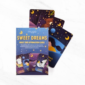 Affirmationskarten vor dem Einschlafen - 50 nächtliche Karten für Kinder - Ruhige Schlaf-Routine - Myga Sweet Dreams Deck