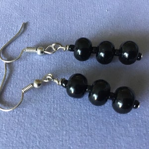 Black glass beaded pierced earrings