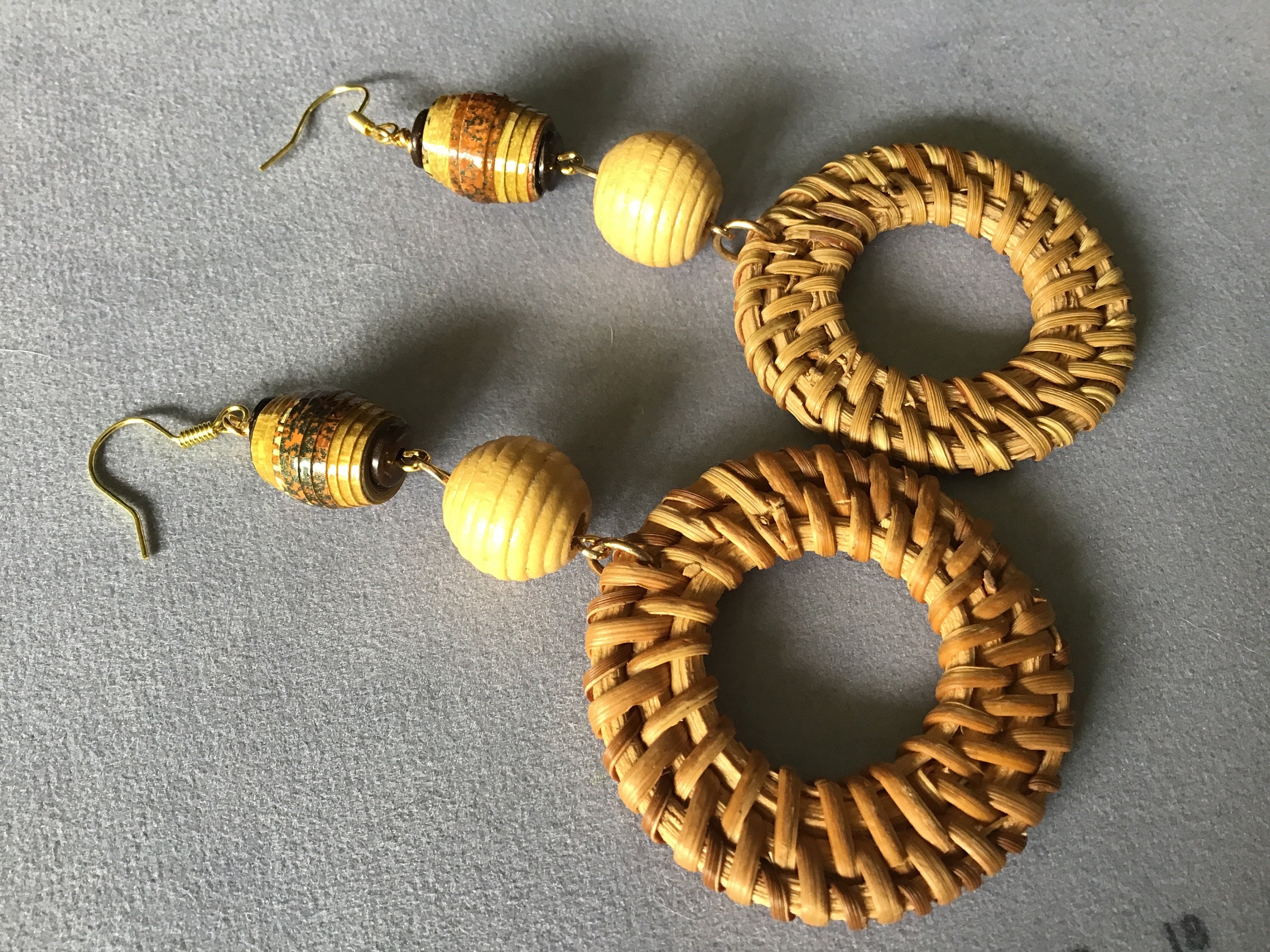 Basket weave earrings with hand made paper beads Etsy