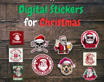 Christmas Stickers PNG Bundle, Holiday Planner, Cricut (Digital)